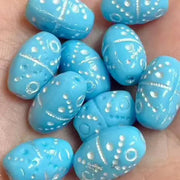 10 Vintage Blue Baby Silver Czech Oval Glass Beads - Sea Beads