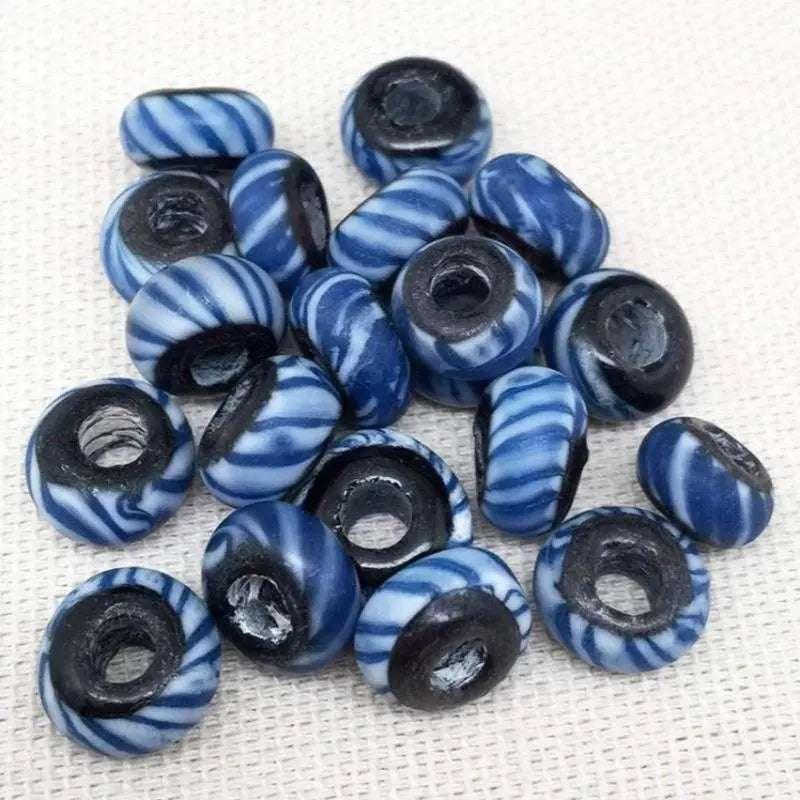 10 Vintage Blue Black African Ring Matte Glass Beads - Sea Beads