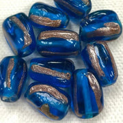 10 Vintage Blue Capri Aventurine Striped Glass Beads - Sea Beads