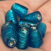 10 Vintage Blue Capri Foil Cone Glass Beads - Sea Beads