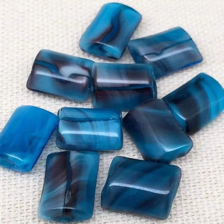 10 Vintage Blue Capri Japan Rectangle Glass Beads - Sea Beads