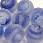 10 Vintage Blue Clear African Round Matte Glass Beads - Sea Beads