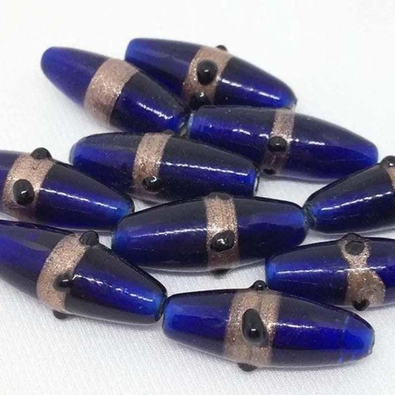 10 Vintage Blue Cobalt Aventurine Oval Glass Beads - Sea Beads