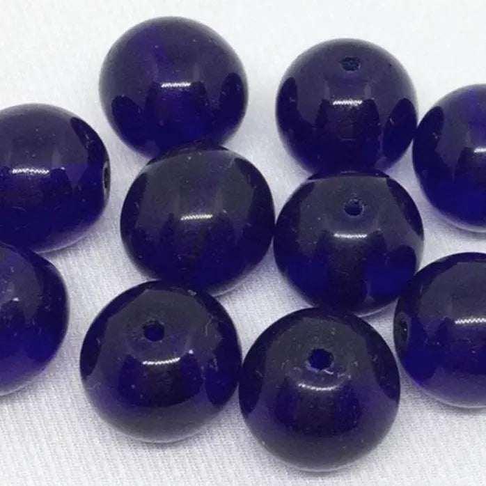 10 Vintage Blue Cobalt Czech Round Glass Beads - Sea Beads