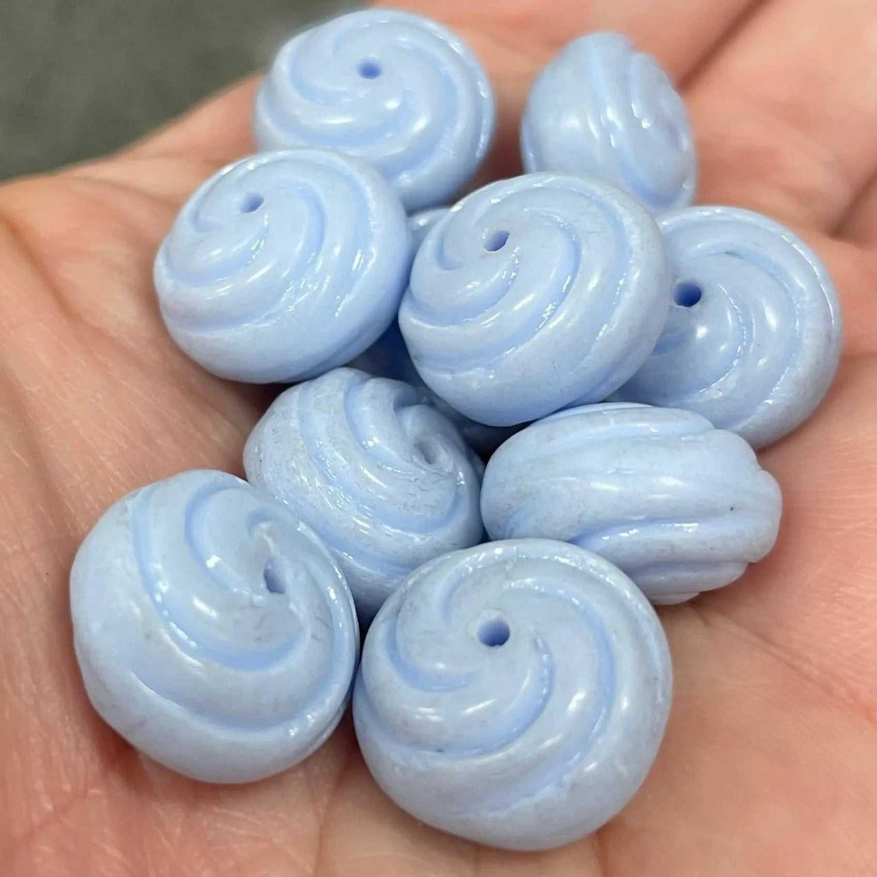 10 Vintage Blue Cornflower German Spiral Glass Beads - Sea Beads
