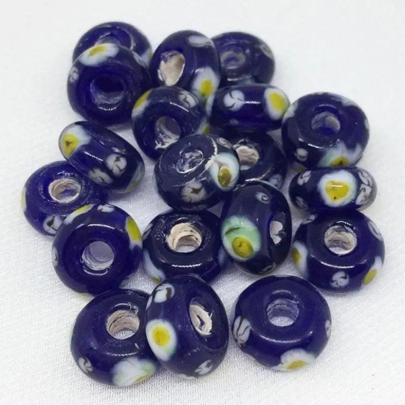 10 Vintage Blue Dark African Ring Glass Beads - Sea Beads