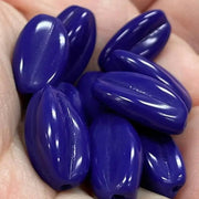 10 Vintage Blue Dark Oval Glass Beads - Sea Beads