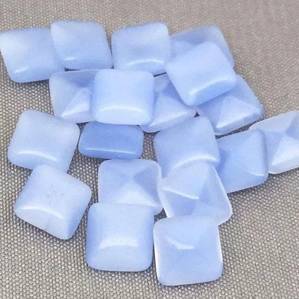 24 Vintage Blue German Square Moonglow Glass Stones