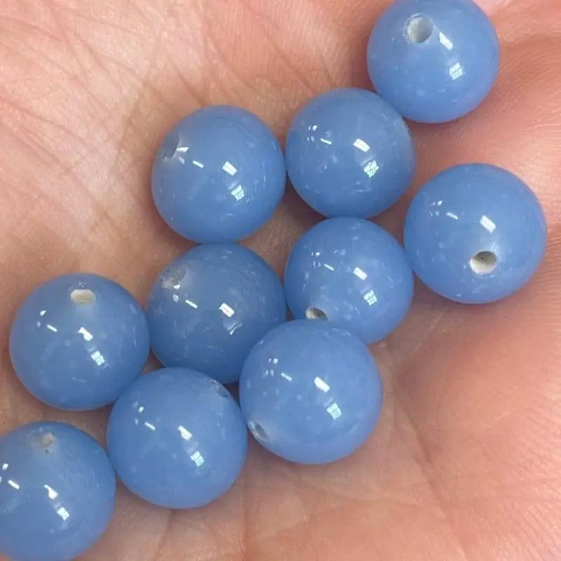 10 Vintage Blue Japan Opal Round Glass Beads - Sea Beads