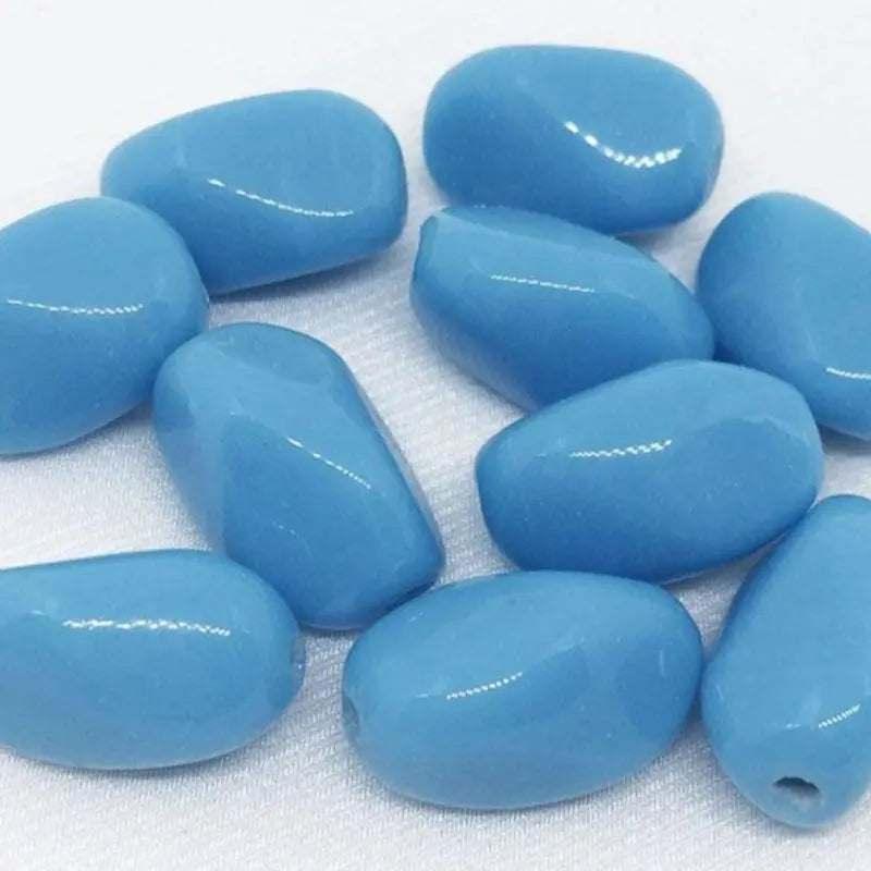 10 Vintage Blue Japan Oval Glass Beads - Sea Beads