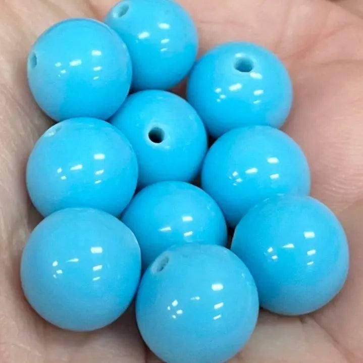 10 Vintage Blue Turquoise Japan Round Glass Beads - Sea Beads