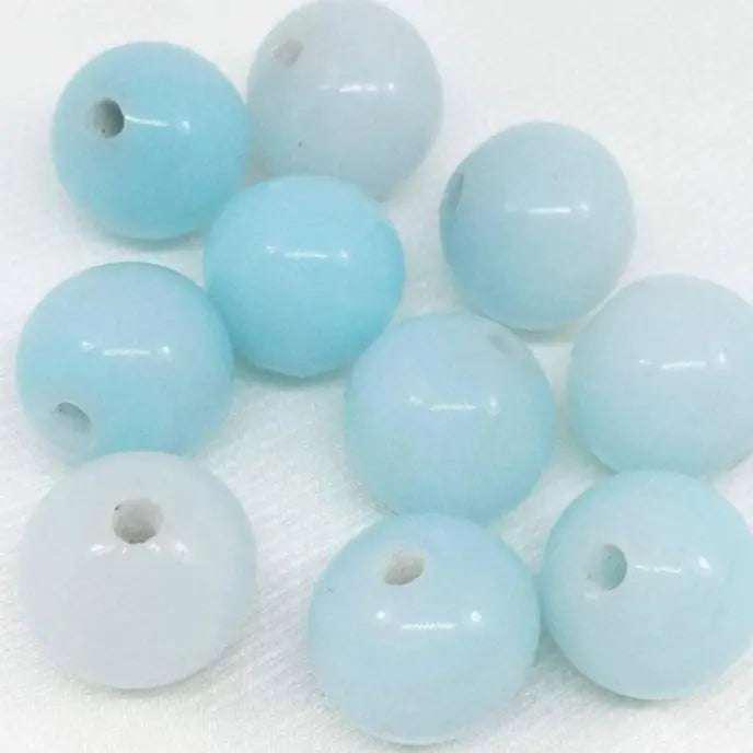 10 Vintage Blue Light Japan Round Glass Beads - Sea Beads