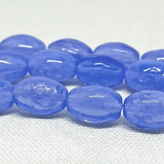 10 Vintage Blue Opal Etched Oval Glass Beads - Sea Beads