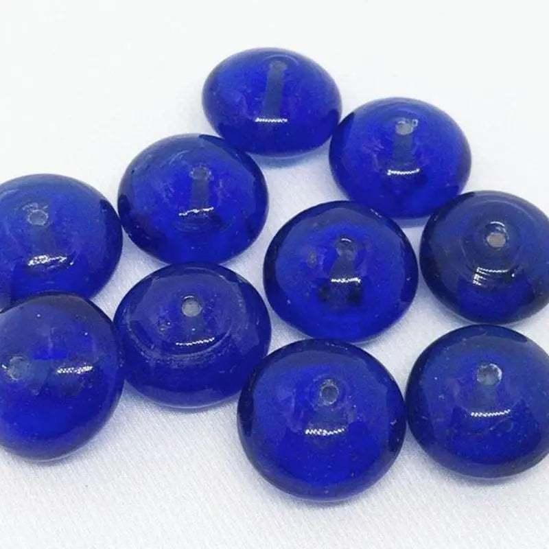 10 Vintage Blue Rondelle Glass Beads - Sea Beads