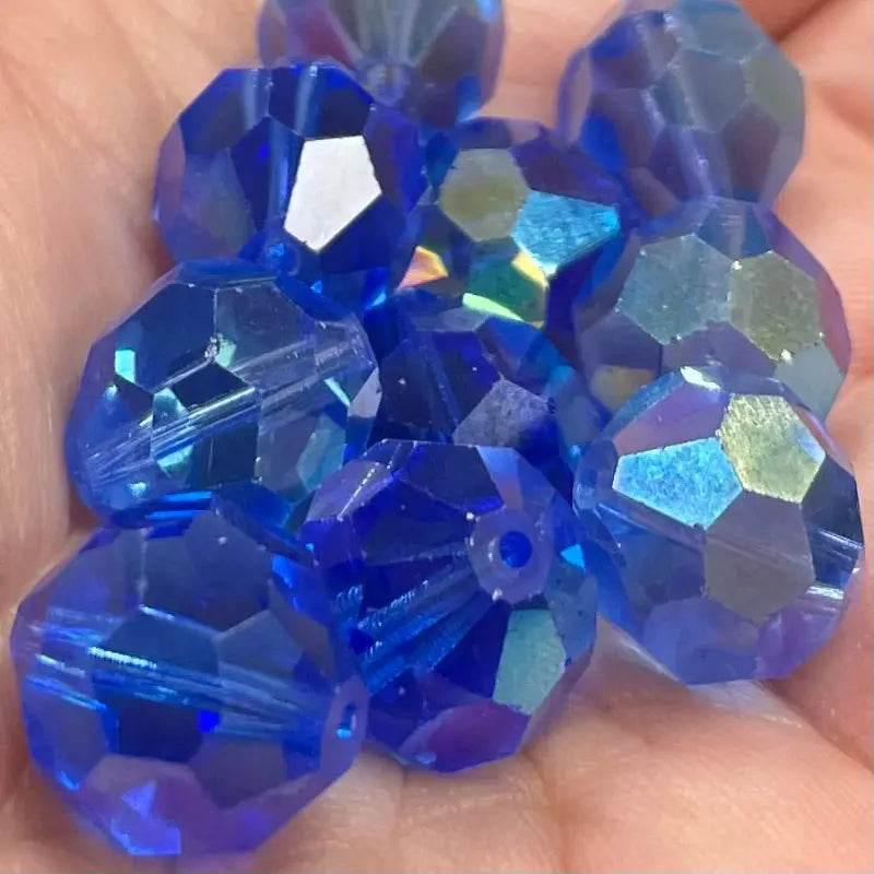 10 Vintage Blue Sapphire AB Faceted Glass Beads - Sea Beads