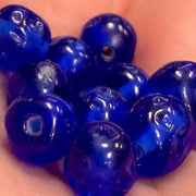 10 Vintage Blue Sapphire Dark Japan Dimpled Beads Cherry Brand - Sea Beads