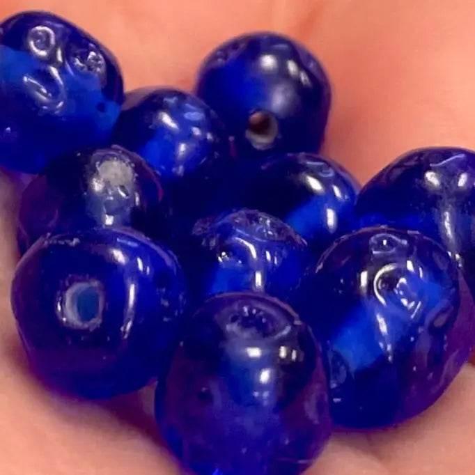 10 Vintage Blue Sapphire Dark Japan Dimpled Beads Cherry Brand - Sea Beads