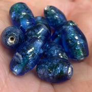 10 Vintage Blue Sapphire Japan Foil Oval Glass Beads - Sea Beads