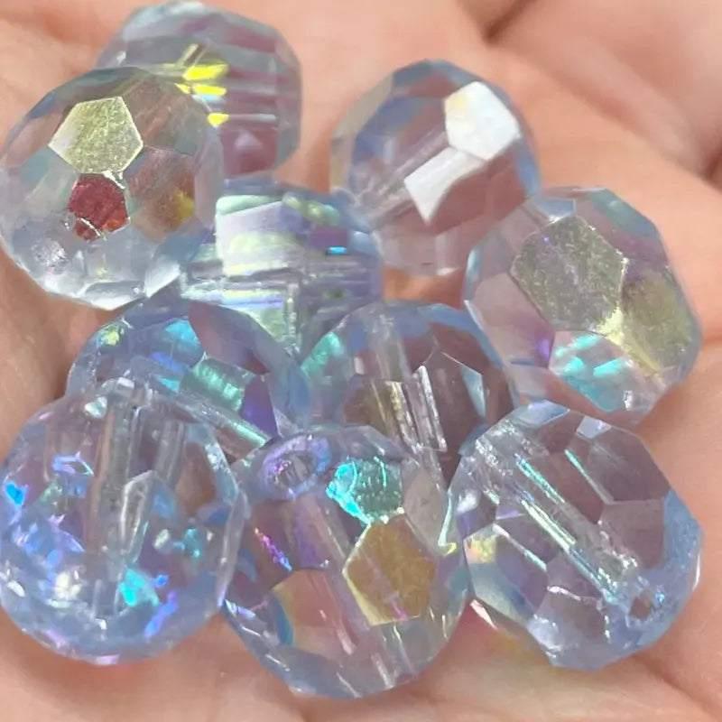 10 Vintage Blue Sapphire Light AB German Faceted Glass Beads - Sea Beads