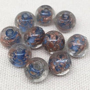 10 Vintage Blue Sapphire Metallic Round Glass Beads - Sea Beads