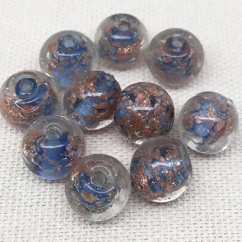 10 Vintage Blue Sapphire Metallic Round Glass Beads - Sea Beads