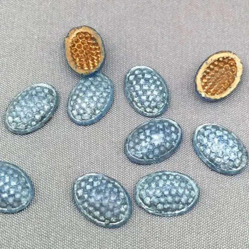 10 Vintage Blue Slate Denim Czech Reflector Stones - Sea Beads