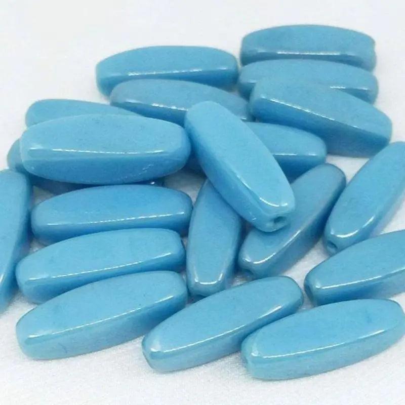 10 Vintage Blue Turquoise Austrian Oval Glass Beads - Sea Beads
