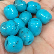 10 Vintage Blue Turquoise Czech Mottled Glass Beads - Sea Beads