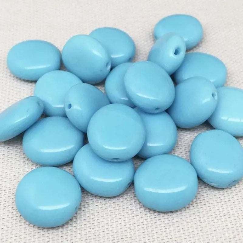 10 Vintage Blue Turquoise German Oval Glass Beads - Sea Beads