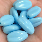 10 Vintage Blue Turquoise Japan Ribbed Oval Glass Beads - Sea Beads