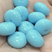 10 Vintage Blue Turquoise Large Rondelle Glass Beads - Sea Beads