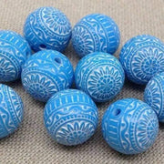 10 Vintage Blue White Lucite Round Beads - Sea Beads