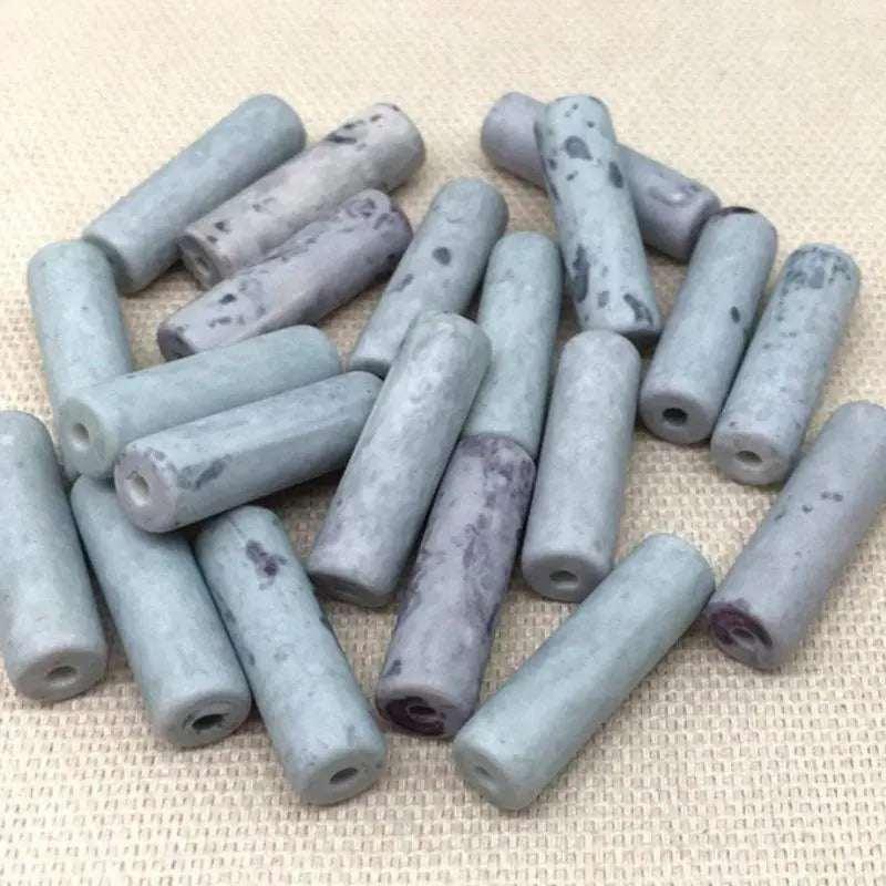 10 Vintage Bluish Purple Japan Cylinder Porcelain Beads - Sea Beads