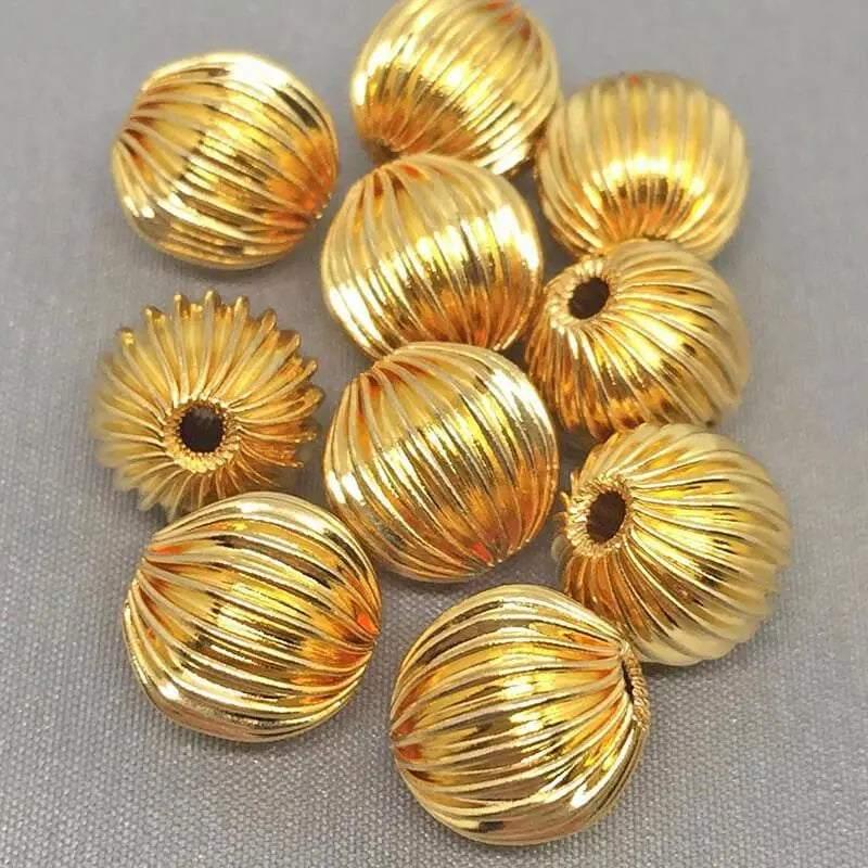 10 Vintage Brass Corrugated Round Metal Beads - Sea Beads
