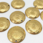 10 Vintage Brass Domed Round Floral Charms - Sea Beads