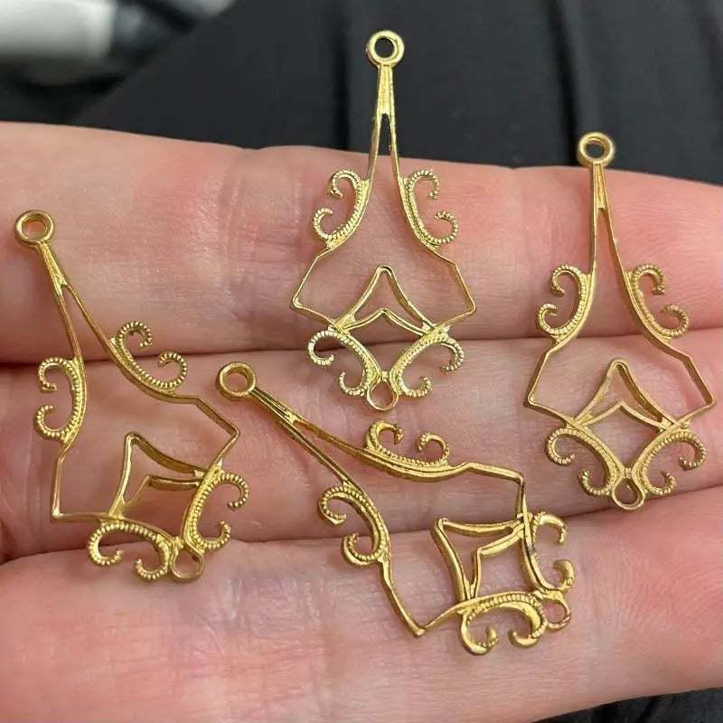 10 Vintage Brass Fancy Pendant Connectors - Sea Beads