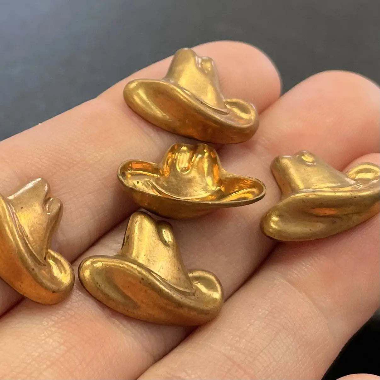 10 Vintage Brass Hat Metal Stampings - Sea Beads