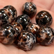10 Vintage Brown Chocolate Marble Round Glass Beads - Sea Beads