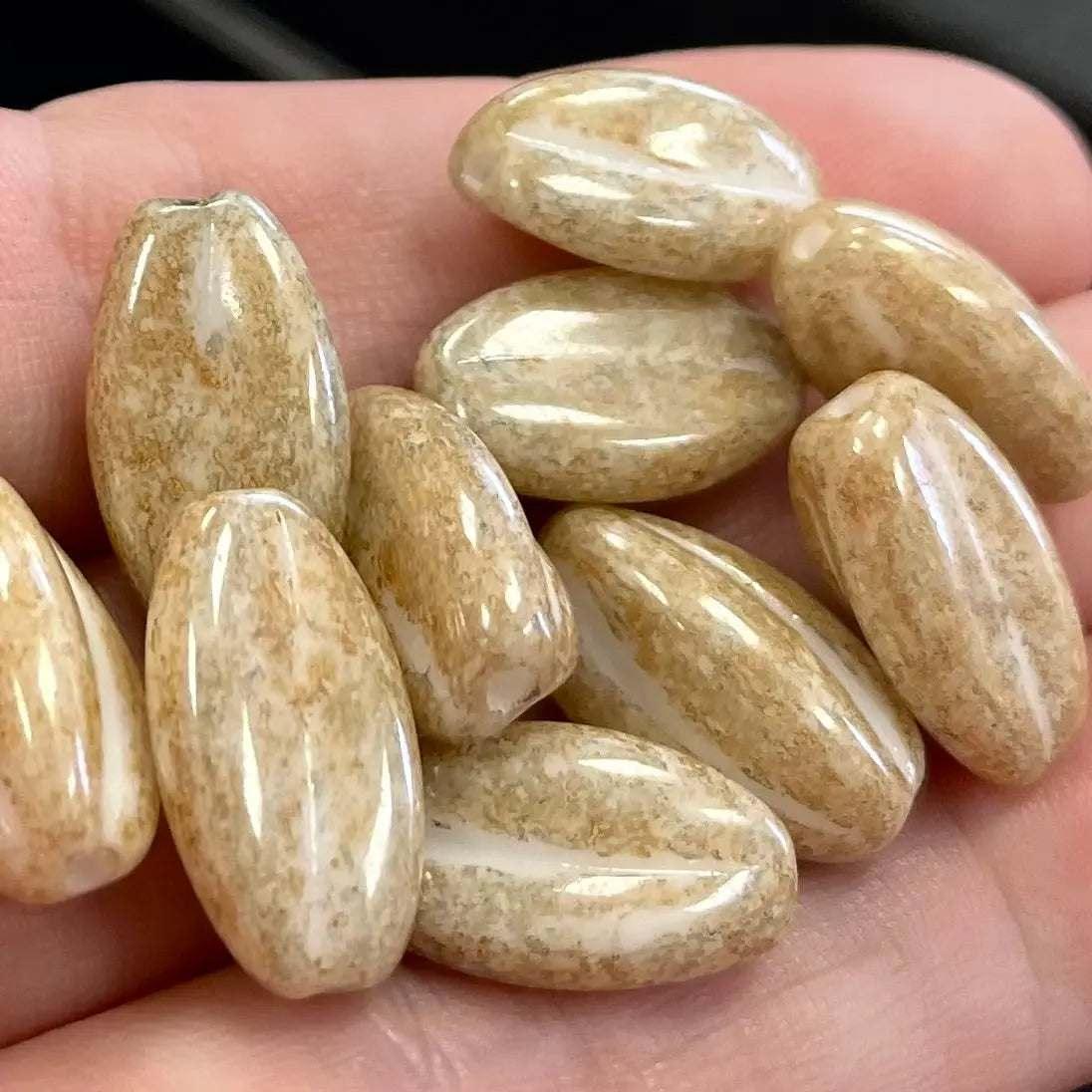 10 Vintage Brown Golden Austrian Picasso Glass Beads - Sea Beads