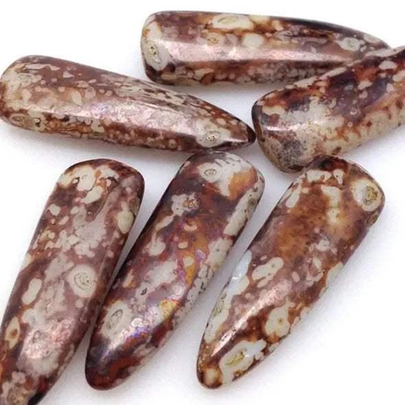 10 Vintage Brown Picasso Austrian Dagger Glass Beads - Sea Beads