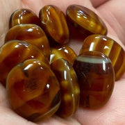 10 Vintage Caramel Brown Striped Oval Glass Beads - Sea Beads
