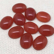 10 Vintage Carnelian Red Orange Oval Glass Cabochons - Sea Beads