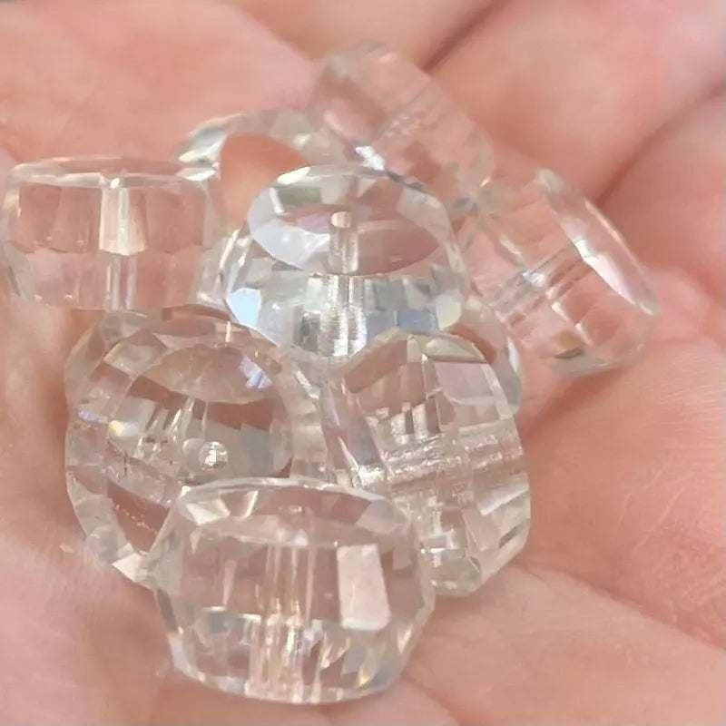 10 Vintage Clear Double Faceted Cut Rondelle Glass Beads - Sea Beads