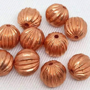 10 Vintage Copper Metallic German Ribbed Round Lucite Beads - Sea Beads