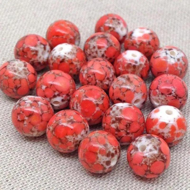 10 Vintage Coral Japan Mottled Round Glass Beads - Sea Beads