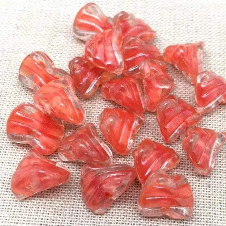 10 Vintage Coral Orange Givre German Glass Beads - Sea Beads
