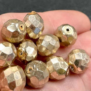 10 Vintage Czech Gold Faceted Glass Beads - Sea Beads