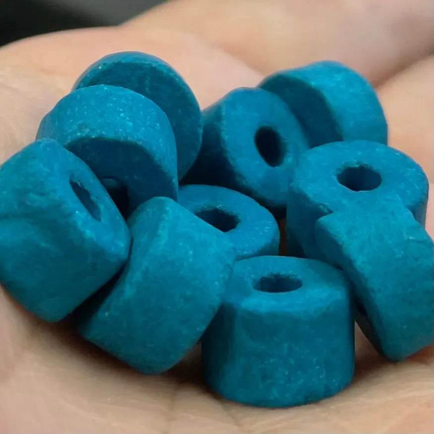 10 Vintage Blue Aqua Dark Greek Mykonos Beads - Sea Beads