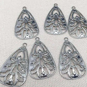 10 Vintage Silver Plated Filigree Fancy Metal Pendants - Sea Beads