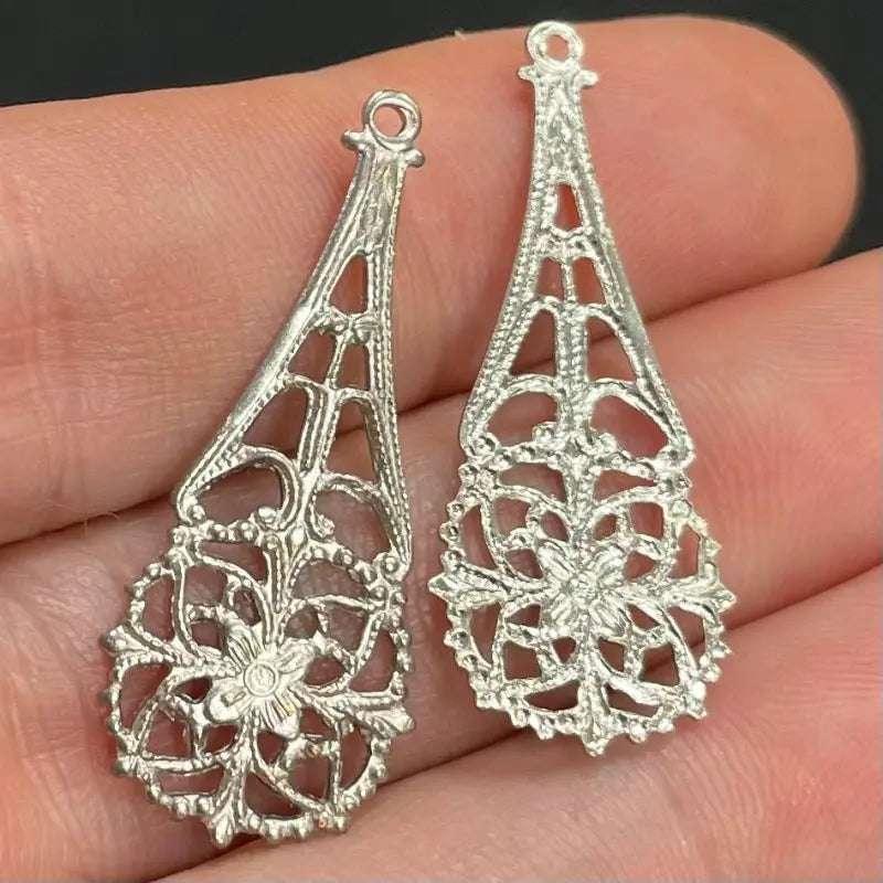 10 Vintage Silver Plated Fancy Pendants - Sea Beads